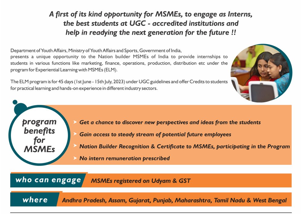 Department of Youth Affairs Inviting The MSMEs for Shaping The Future of Next Gen